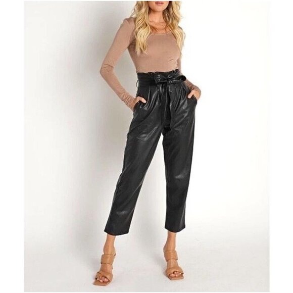 NEW Commando Womens Small Black Faux Leather Pants Paperbag Waist Ankle - Picture 1 of 15